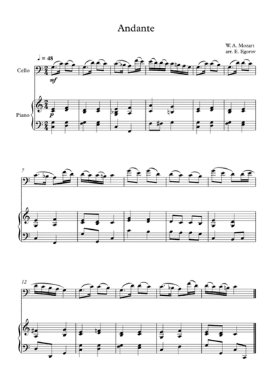 Andante (In Eb Major), Wolfgang Amadeus Mozart, For Cello & Piano