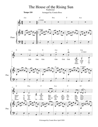The House of the Rising Sun - solo and piano (arr. Connie Boss)