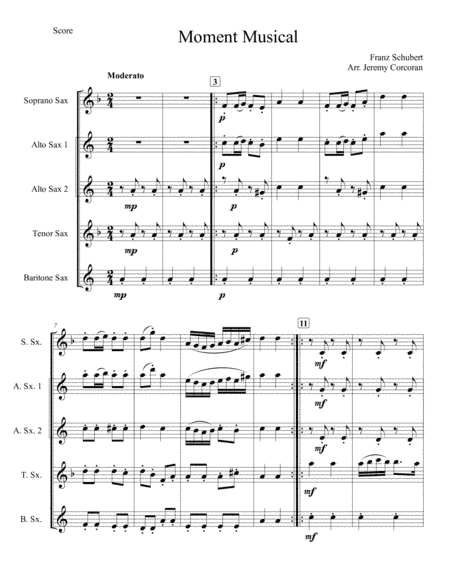 Moment Musical for Saxophone Quartet (SATB or AATB) (arr. Jeremy Corcoran)