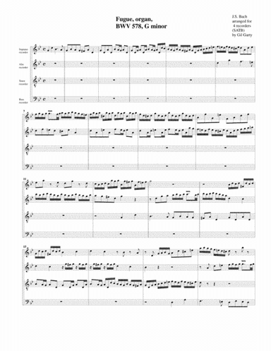 Fugue for organ, BWV 578 (Arrangement for 4 recorders) (arr. Gil Garty)
