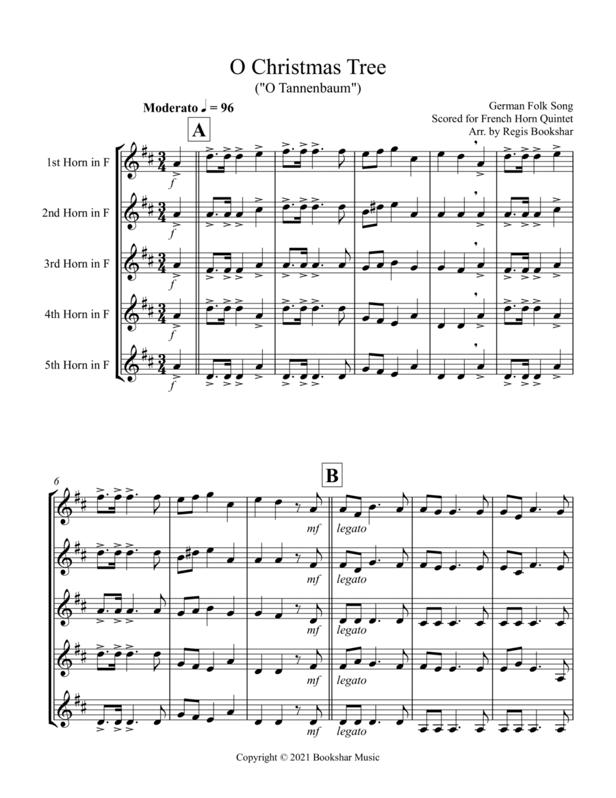 O Christmas Tree (G) (French Horn Quintet) (arr. Regis Bookshar)