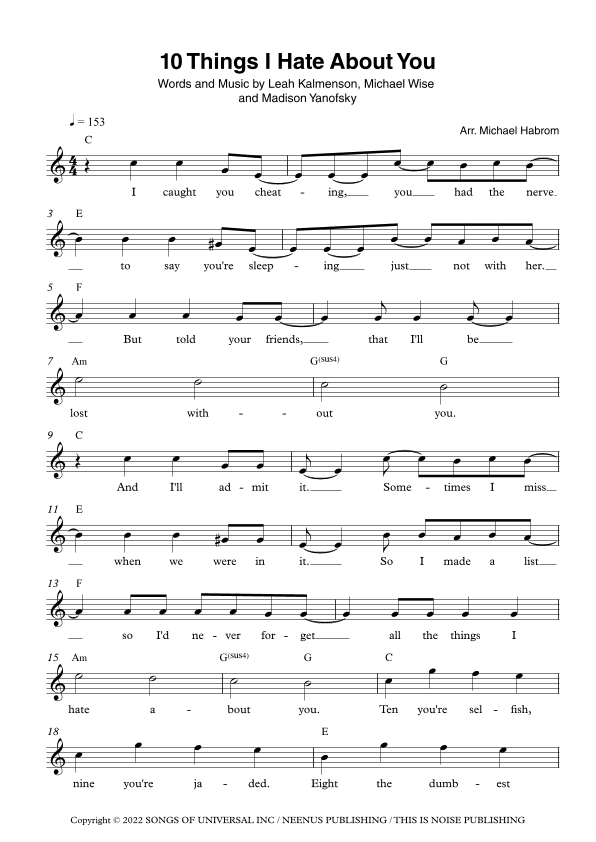10 Things I Hate About You (arr. Michael Habrom)