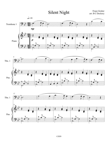 Silent Night (trombone solo) with optional piano accompaniment (arr. B C Dockery)