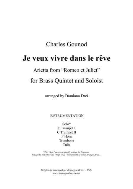 Je Veux Vivre (Romeo et Juliet) for Brass Quintet and Soloist (arr. Damiano Drei)