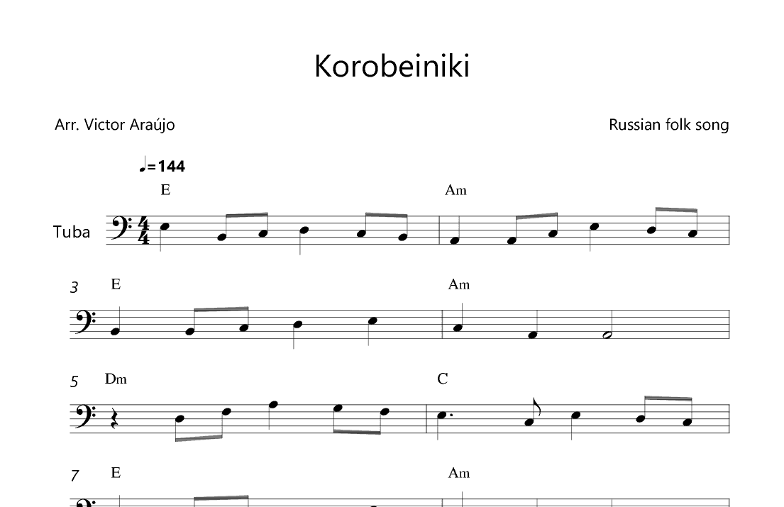 Korobeiniki (from Tetris) - Tuba Lead Sheet - Chord Symbols (arr. Victor Araújo)