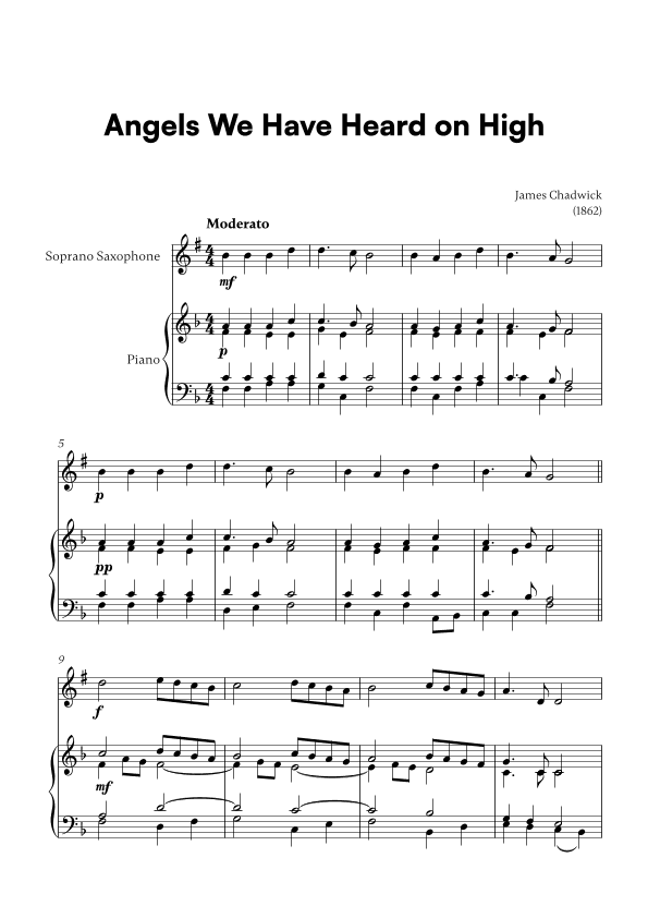 Angels we have heard on high (for Soprano Saxophone and Piano) (arr. Cadenza Editions)