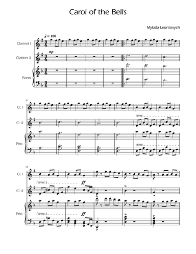 Carol of the Bells - Clarinet Duet w/ Piano (arr. Ygor Nunes)