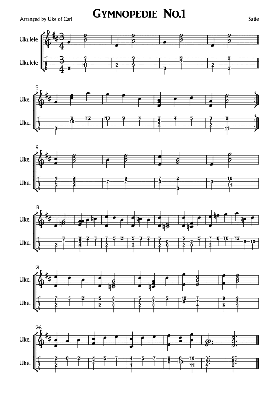 Gymnopedie No.1 - Ukulele (arr. Uke of Carl)