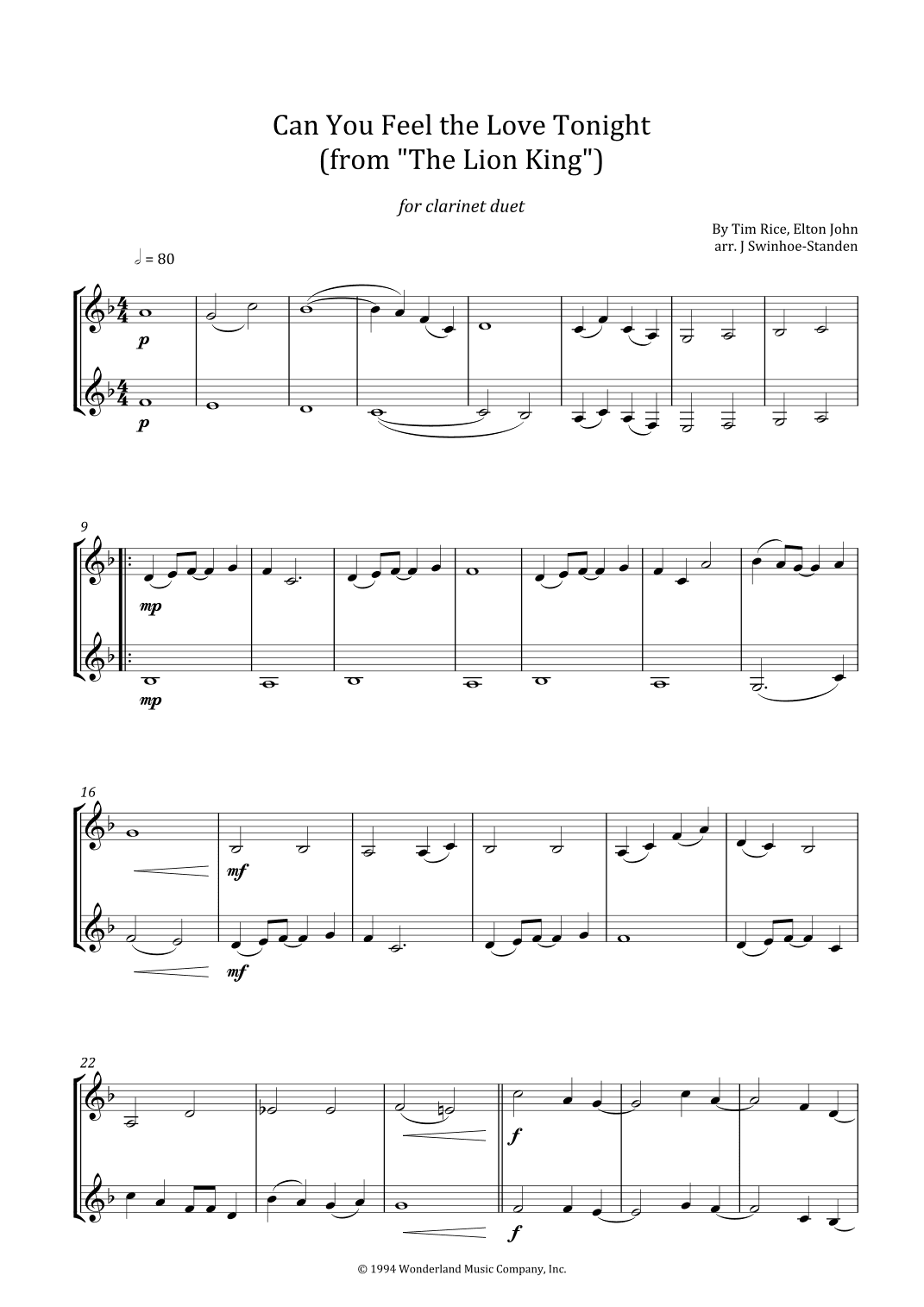 Can You Feel The Love Tonight (arr. J Swinhoe-Standen)