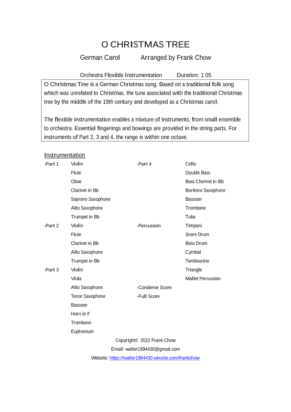 O Christmas Tree (arr. Frank Chow)