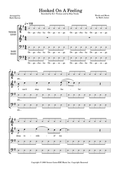 Hooked On A Feeling (arr. Mark Barone)