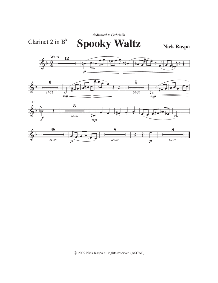 Three Dances for Halloween - Clarinet 2 in B Flat part