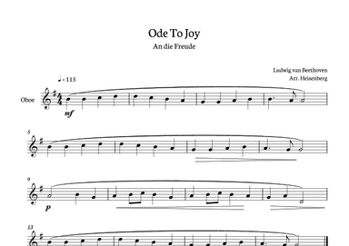 Beethoven - Ode to Joy for oboé in G - clean version (arr. Heisenberg)