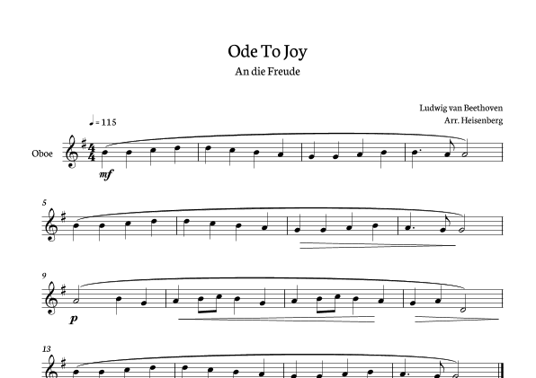Beethoven - Ode to Joy for oboé in G - clean version (arr. Heisenberg)
