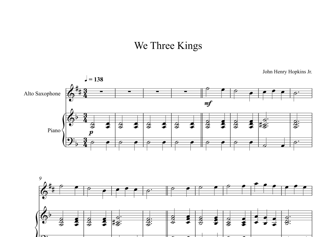 We Three Kings - John Henry Hopkins Jr. (Alto Sax + Piano) (arr. Digital Book Music)