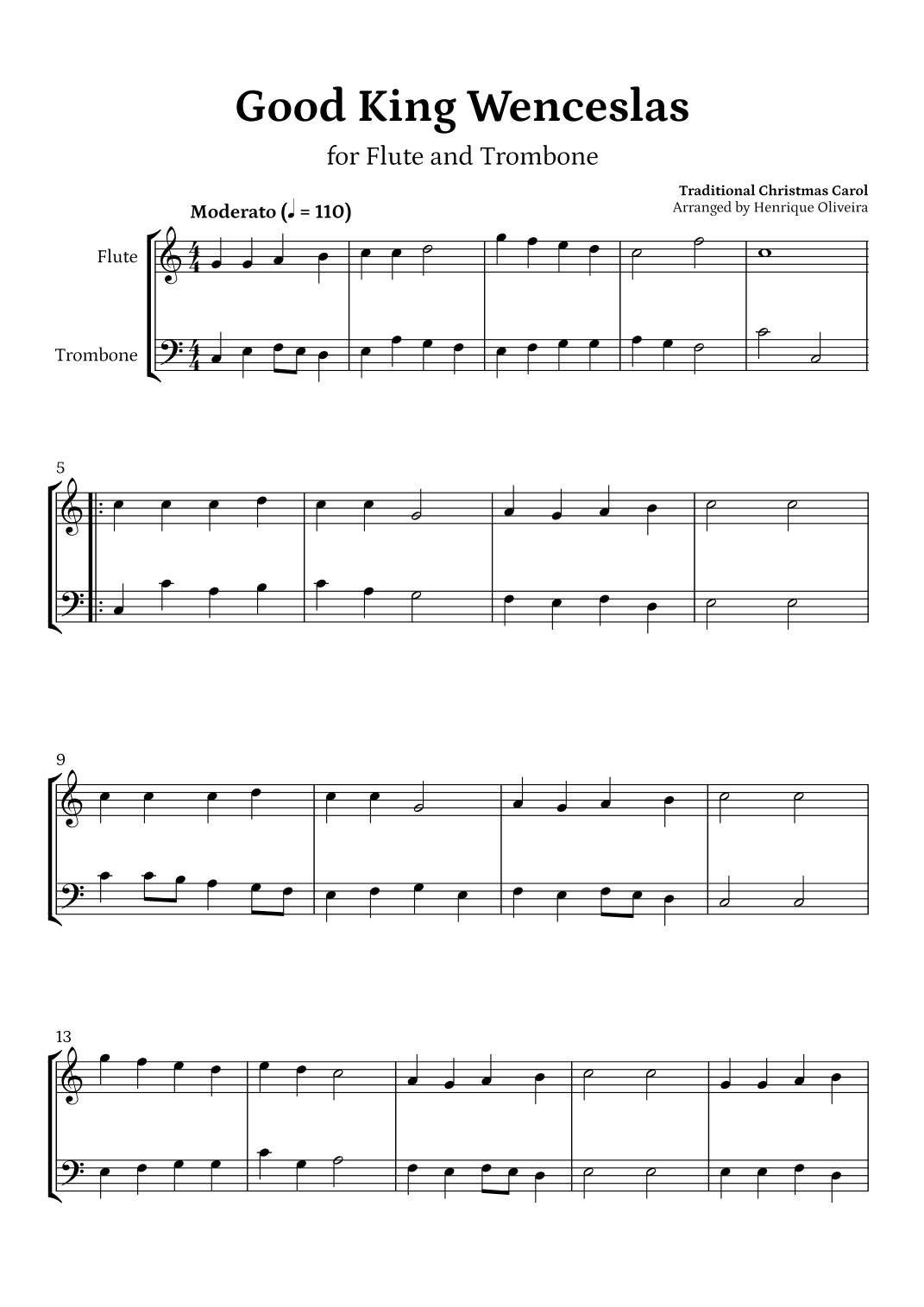 Good King Wenceslas (Flute and Trombone) - Beginner Level (arr. Henrique Oliveira)