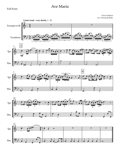 Ave Maria (Franz Schubert) for Trumpet in Bb & Trombone Duo (arr. Fernando Britto)