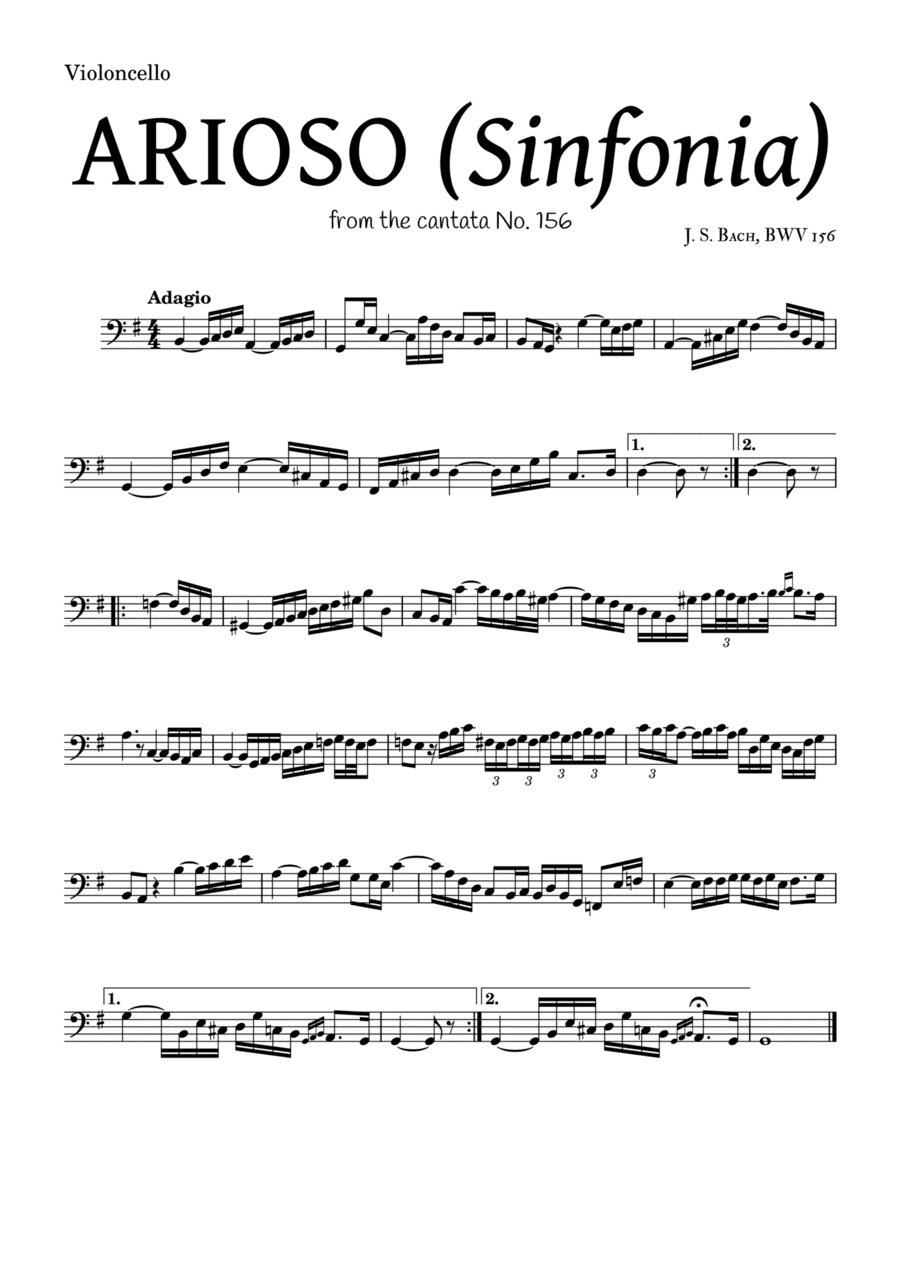 ARIOSO, by J. S. Bach (sinfonia) - for Violoncello and accompaniment (arr. Leyandder Trustworthy)