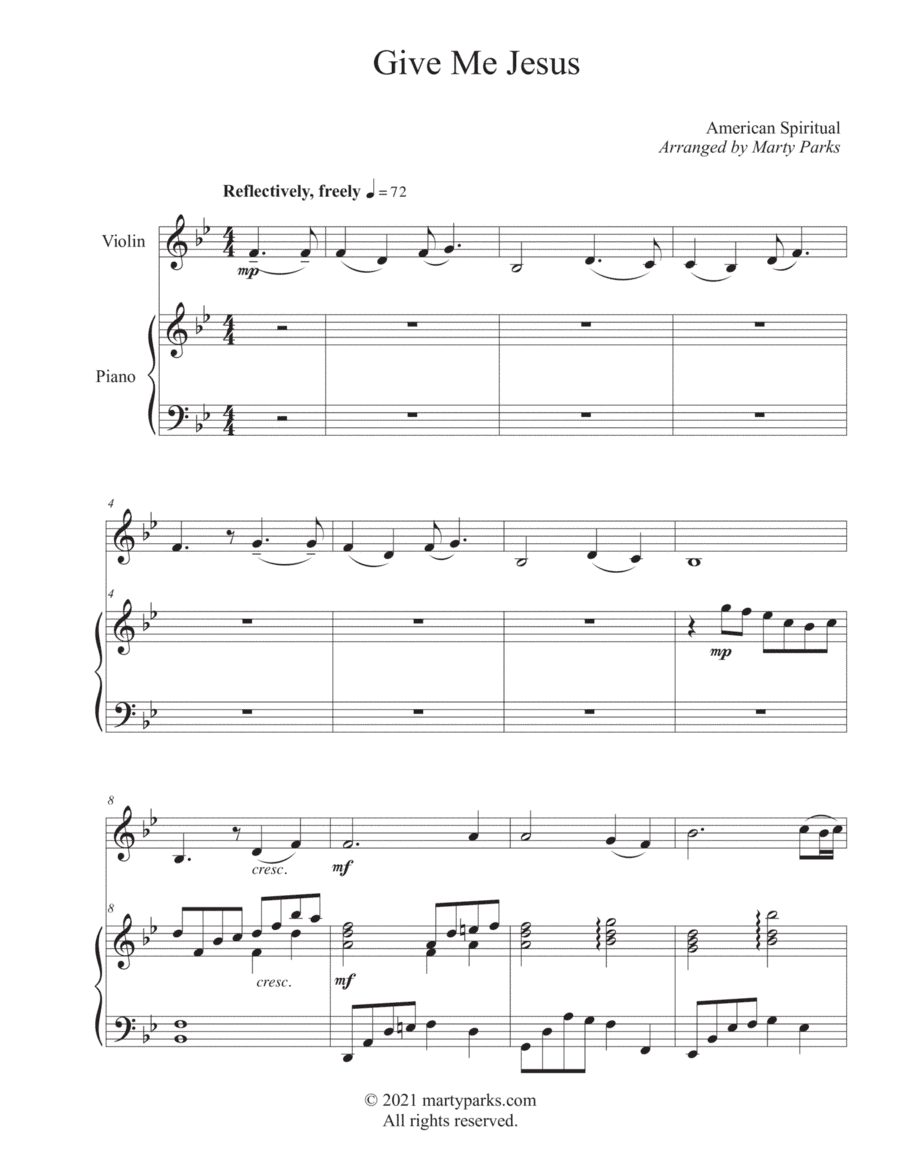 Give Me Jesus (Violin-Piano) (arr. Marty Parks)
