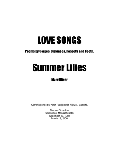 Love Songs - Summer Lilies (1998; 2000, rev. 2016) for soprano and piano