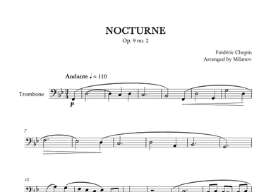 Chopin Nocturne op. 9 no. 2 | Trombone | B-flat Major | Easy beginner (arr. Milanov)