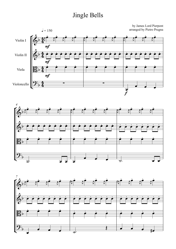 Jingle Bells - arranged for String Quartet (arr. Pietro Prugna)