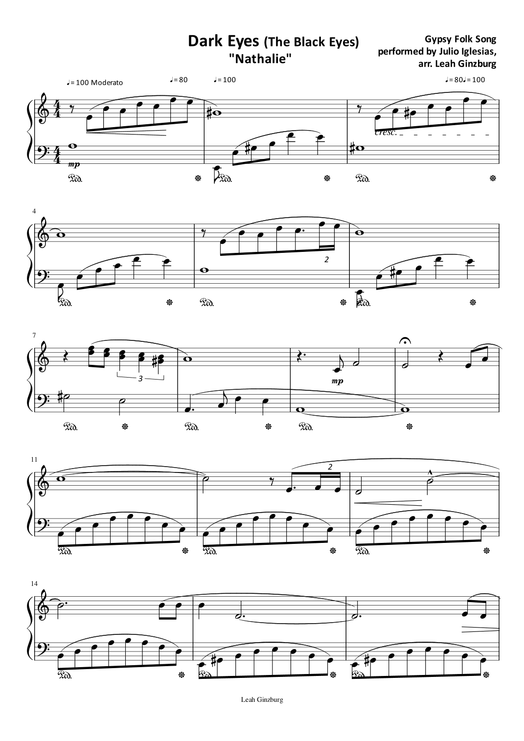 The Dark Eyes (Nathalie) (arr. Leah Ginzburg)