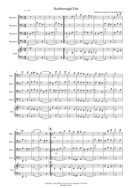 Scarborough Fair for Bassoon Quartet (arr. David Burndrett)
