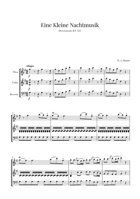 Eine Kleine Nachtmusik for Oboe, Violin and Bassoon (arr. Cadenza Editions)