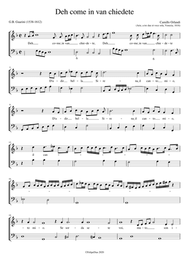 Deh come in van chiedete (arr. Early Music Scores)