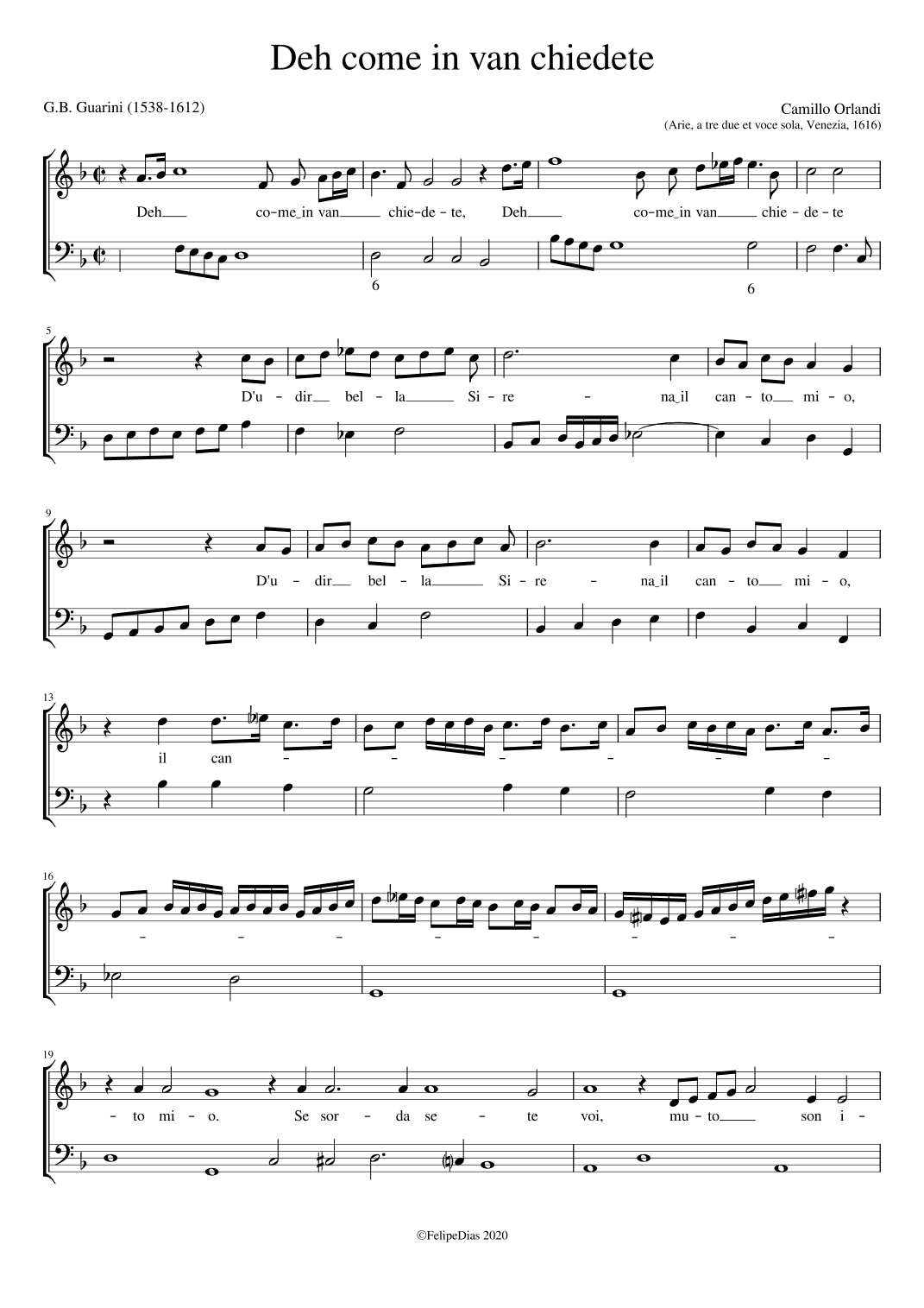 Deh come in van chiedete (arr. Early Music Scores)