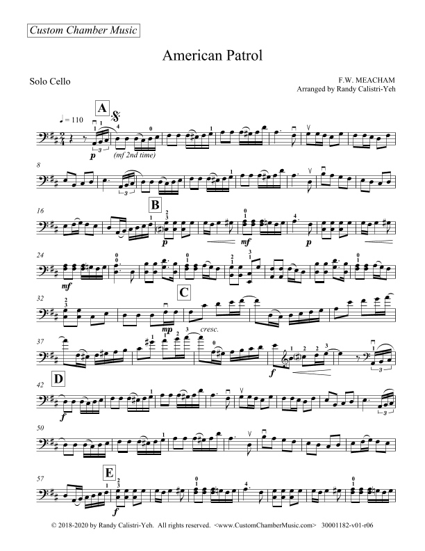 American Patrol (solo cello) (arr. Randy Calistri-Yeh)