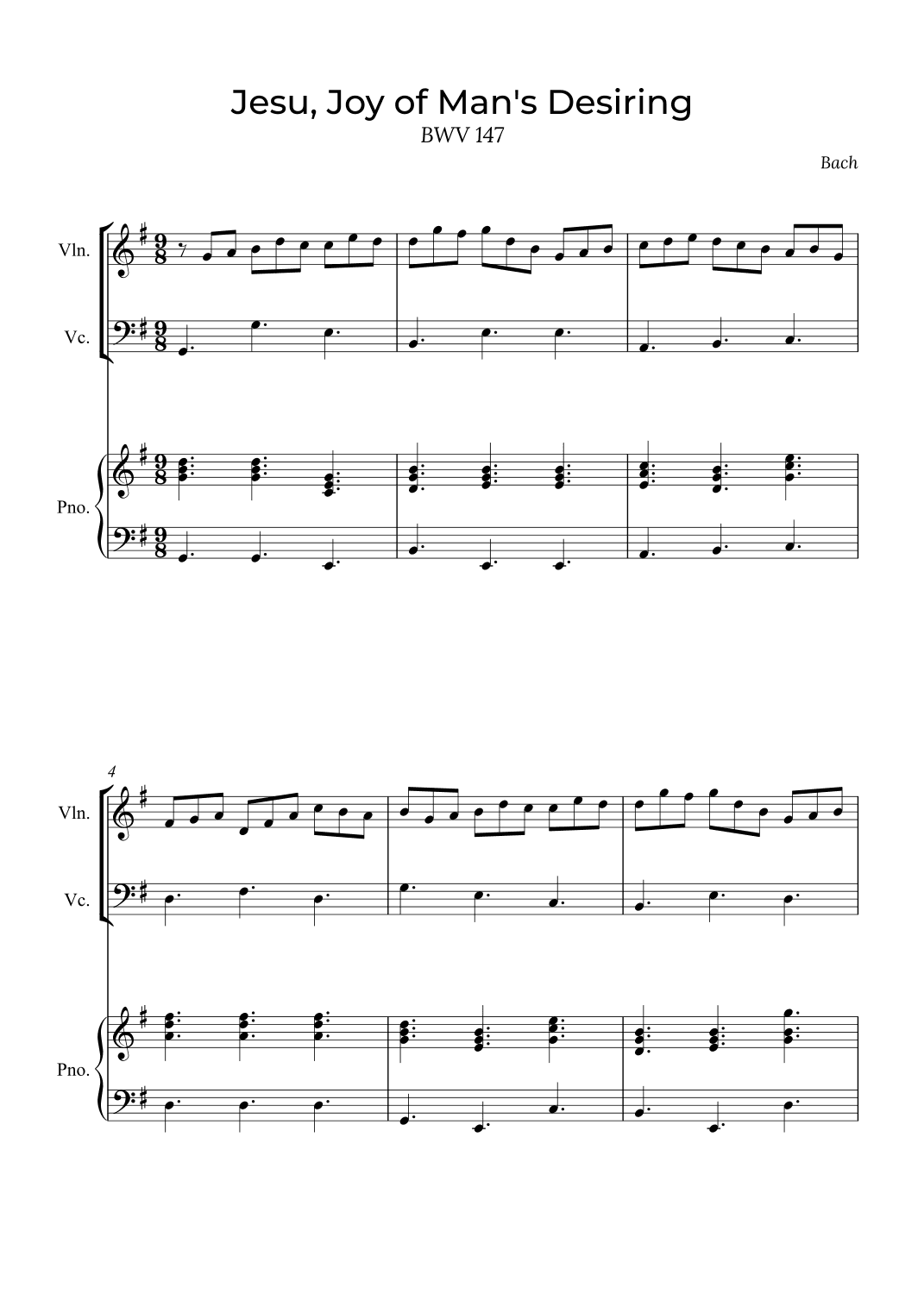 Jesu, Joy of Man's Desiring - Violin and Cello with piano (arr. Alex Nunes Rodrigues)