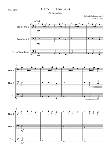 Carol Of The Bells (Christmas Song) for Trombone Trio (arr. Fabio Britto)