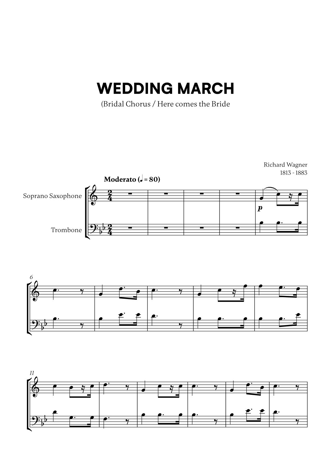Richard Wagner - Wedding March (Here comes the Bride) (for Soprano Saxophone and Trombone) (arr. Cadenza Editions)