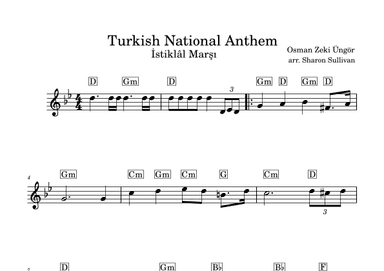 Turkish National Anthem- Istiklâl Marsi (lead sheet in G minor for treble clef instruments) (arr. Sharon Sullivan)