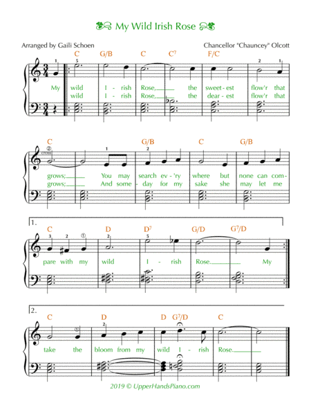 My Wild Irish Rose (Easy/Intermediate) (arr. Gaili Schoen for UpperHandsPiano.com)