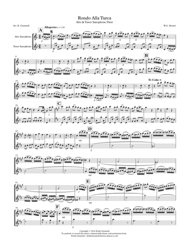Rondo Alla Turca: Alto & Tenor Saxophone Duet (arr. Keith Gemmell)
