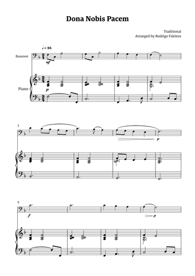 Dona Nobis Pacem - for bassoon (with piano accompaniment) (arr. Rodrigo Faleiros)