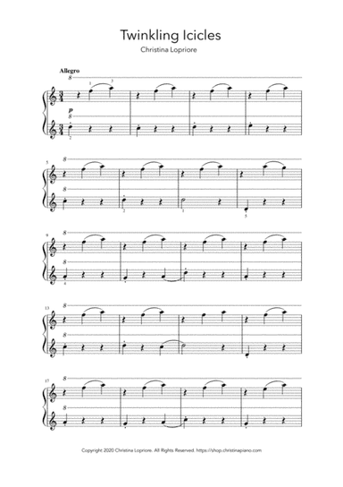Twinkling Icicles - Original PIano Solo Sheet Music Download for Winter Recital