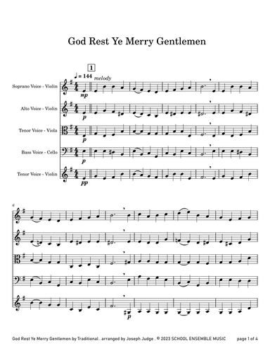 God Rest Ye Merry Gentlemen for String Quartet in Schools (arr. Joseph Judge)