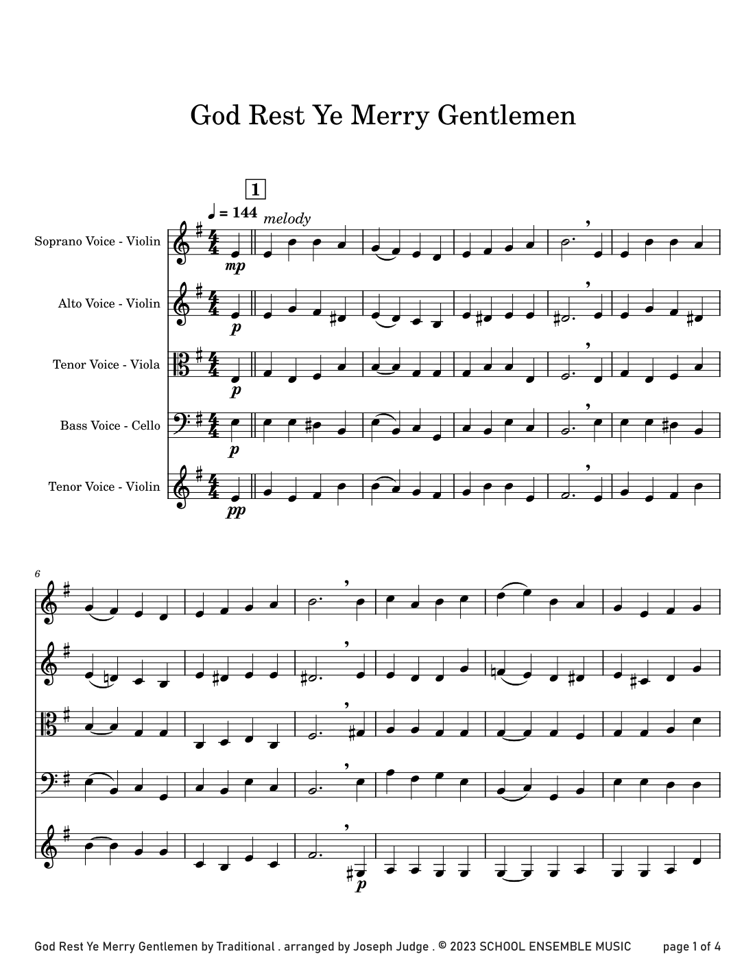 God Rest Ye Merry Gentlemen for String Quartet in Schools (arr. Joseph Judge)