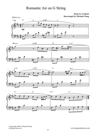 Romantic Air on G String (Love Version) in D (arr. Miranda Wong)