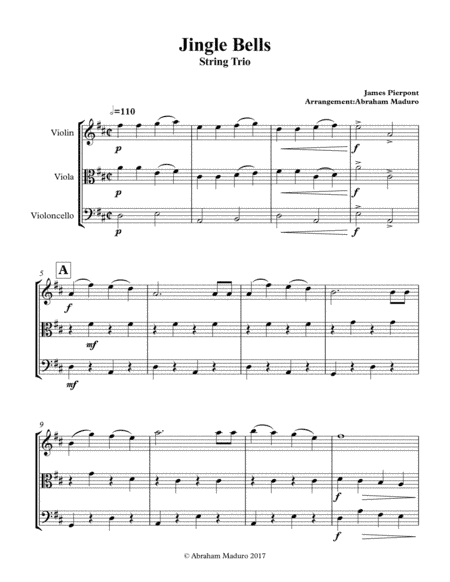 Jingle Bells Violin Viola and Cello Trio (arr. Abraham Maduro)