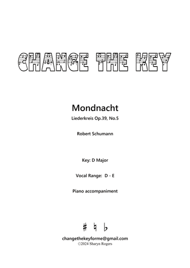 Mondnacht Op.39 No.5 - D Major (arr. Change the Key)