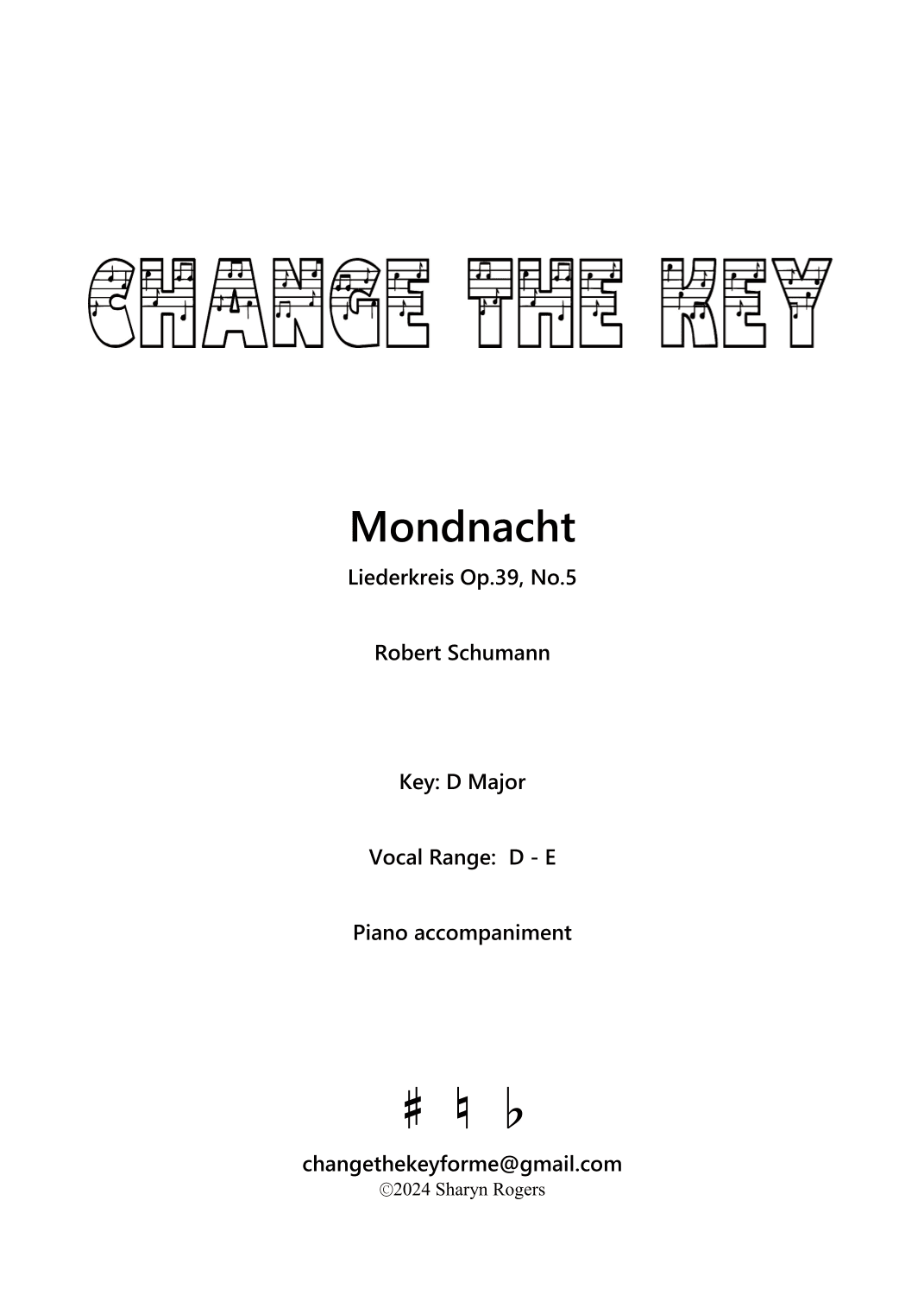 Mondnacht Op.39 No.5 - D Major (arr. Change the Key)