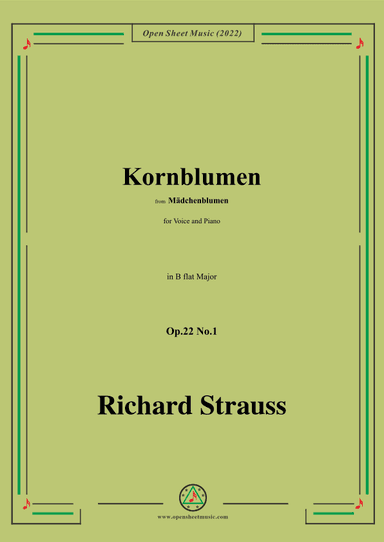 Richard Strauss-Kornblumen,Op.22 No.1,in B flat Major (arr. OSM Press)