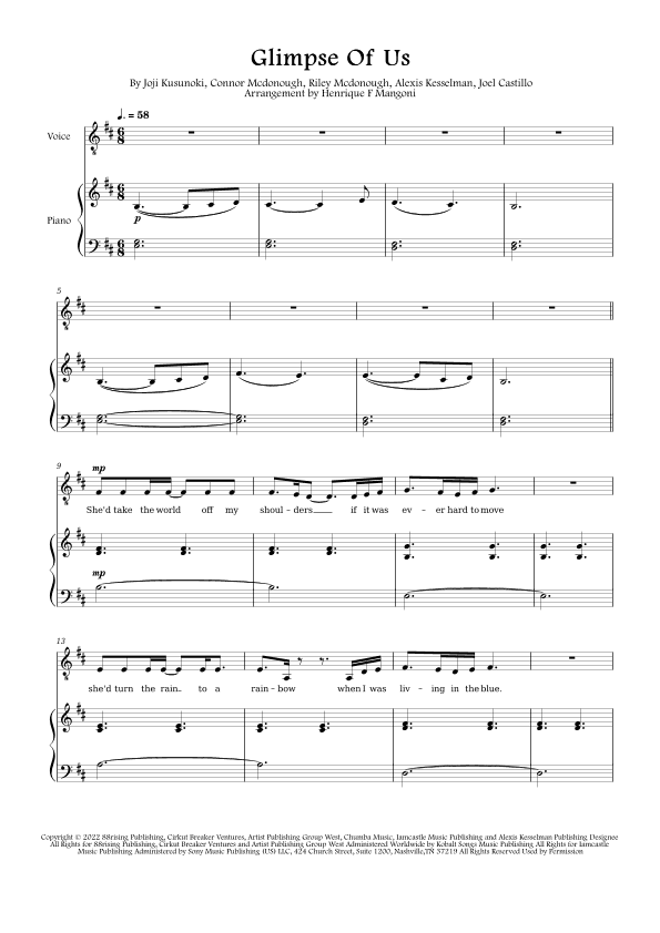 Glimpse Of Us (arr. Henrique F Mangoni)