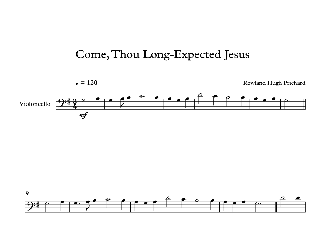Come, Thou Long-Expected Jesus - Rowland Hugh Prichard (Cello) (arr. Digital Book Music)