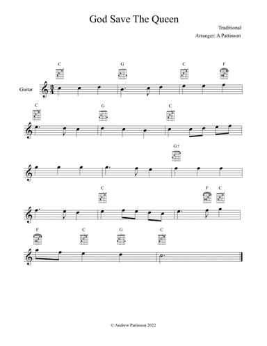 God save the Queen for Easy Guitar (arr. Andrew Pattinson)